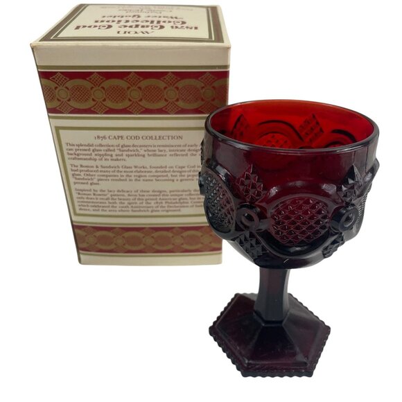 Avon 1876 Cape Cod Collection Ruby Red Glass Water Goblet Perfumed Candle Holder - Picture 5 of 7